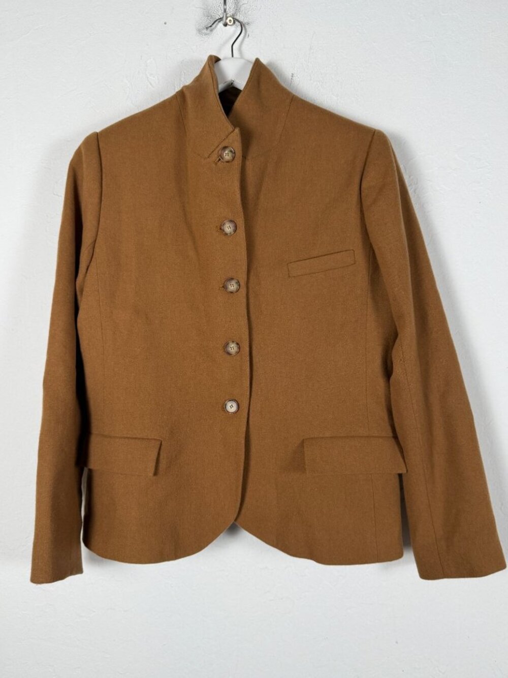 Mona Thalheimer Women's Medium Camel 100% Wool Jacket Blazer Single Breasted